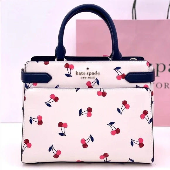Kate Spade White and Navy Cherry Print Handbag - Picture 5 of 14